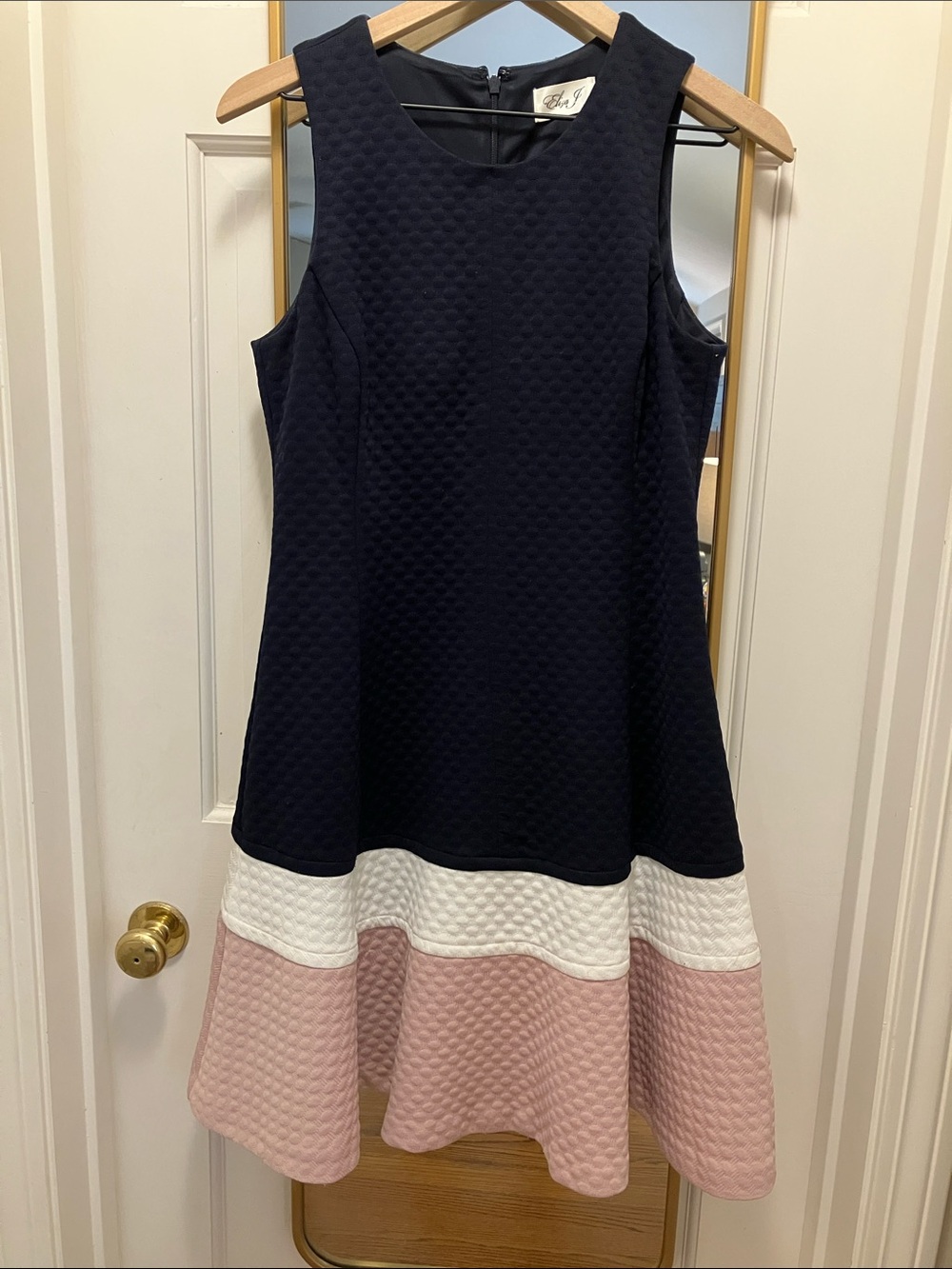 Eliza J Navy, White & Pink Textured Colorblock Dress